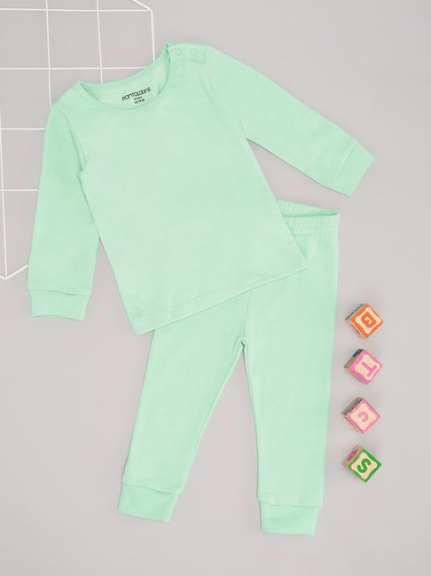 Pantaloons Baby Girls Blue Green Textured Thermal Set