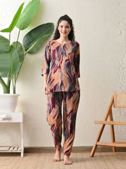 Ichaa Wine Regular Fit Printed Night Suit-picture-31