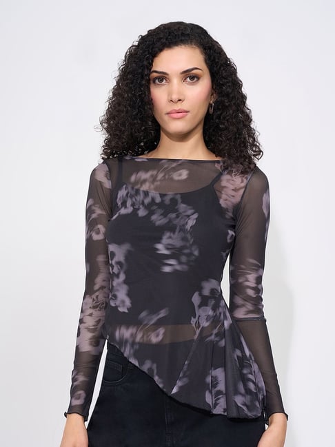 Sf Jeans By Pantaloons Jet Black Slim Fit Printed Top-picture-16