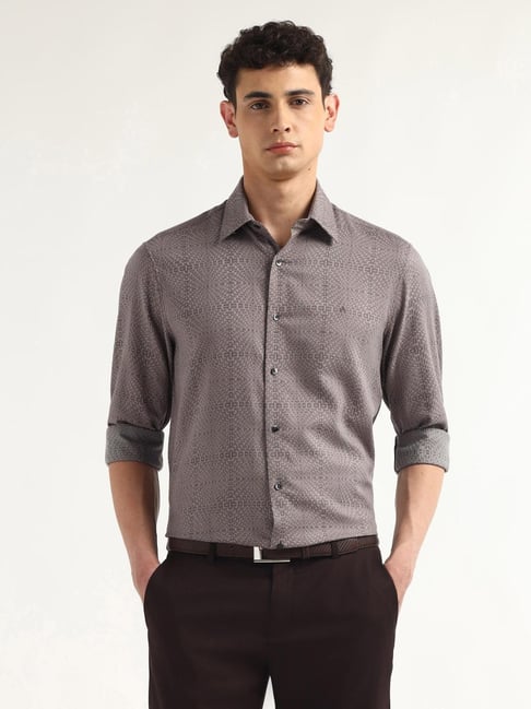 Arrow Brown Cotton Regular Fit Geometric Shirt-picture-29