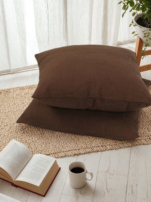 House This Amodini Brown Cotton Cushion Covers - Set of 2
