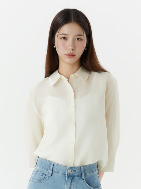 Roem Light Beige Regular Fit Shirt-image-41