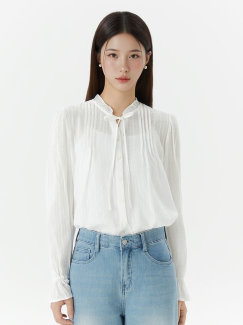 Roem Ivory Frill Neck Regular Fit Blouse-picture-10