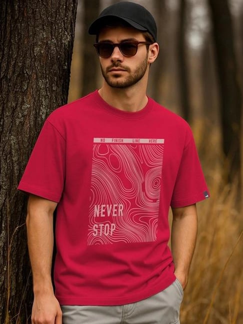 Bewakoof Red Cotton Relaxed Fit T-Shirt-picture-15