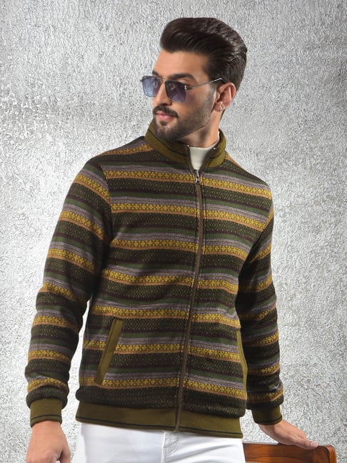 Crimsoune Club Green Regular Fit Geometric Print Jacket