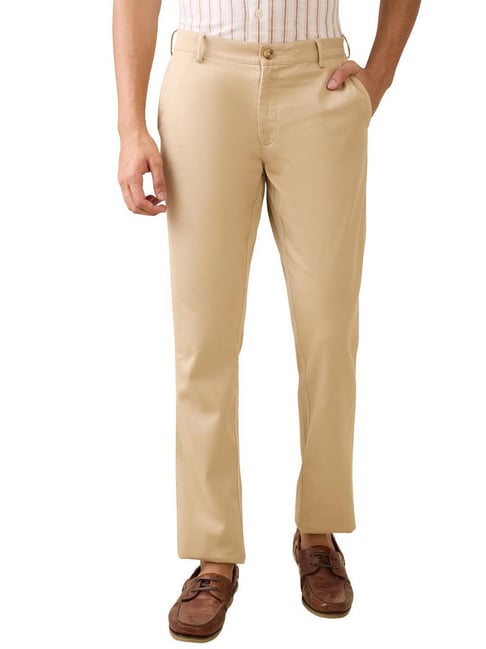ColorPlus Slim Fit Medium Khaki Pure Cotton Trousers