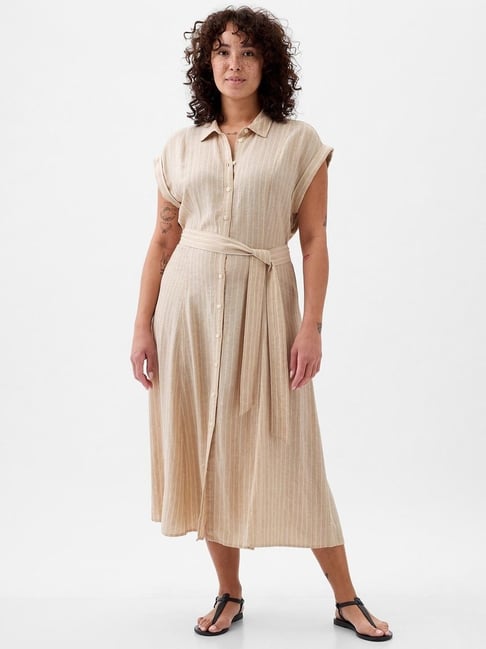 GAP Beige Striped Flared Fit Dress-picture-14