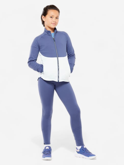 DECATHLON Girls Blue & Light Green Color Block Tracksuits