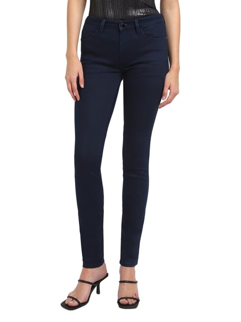 Guess Women's Blue Cotton Solid Skinny Fit Jeans-picture-33