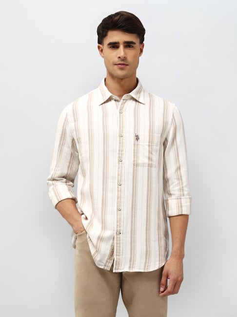 U.S. Polo Assn. Denim Co. Beige Cotton Slim Fit Striped Shirt-picture-21
