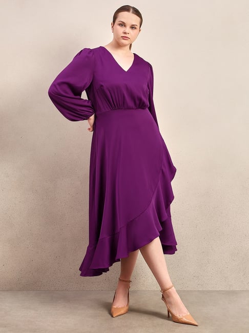 violet flared dress Purple Flared Long Sleeve Maxi Dress – shopaleena