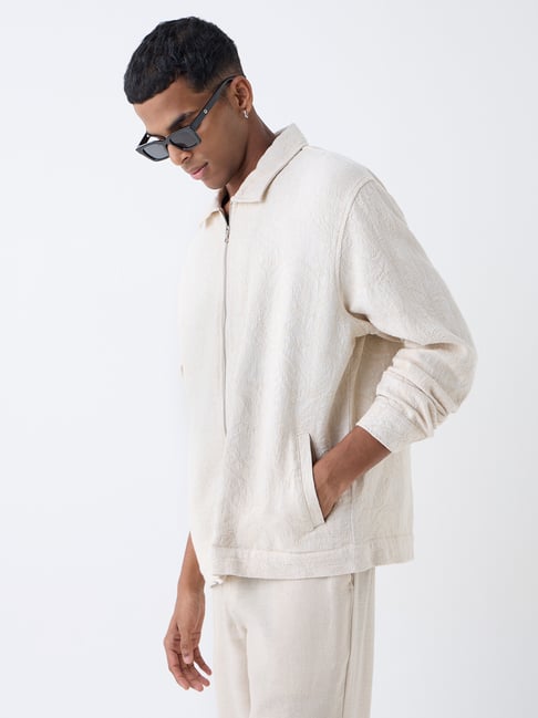 ETA by Westside Light Beige Paisley Design Relaxed-Fit Cotton Jacket-picture-16