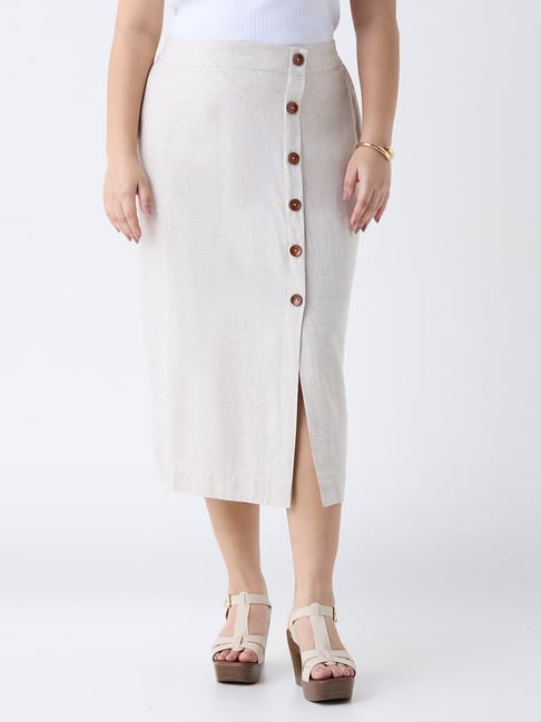Gia by Westside Off-White High-Rise Midi Skirt