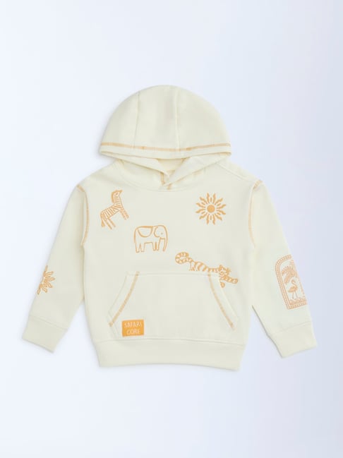HOP Kids by Westside Off-White Printed Cotton-Blend Hooded Hoodie