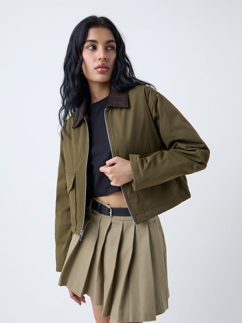 nuon women Nuon by Westside Olive Solid Jacket-picture-19