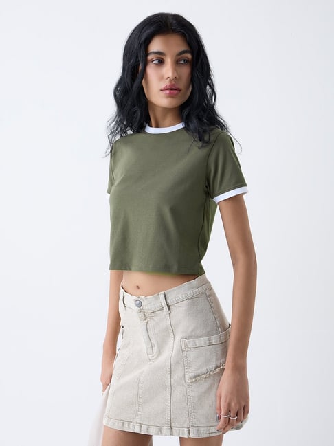 nuon women Nuon by Westside Olive Solid Cotton-Blend T-Shirt-picture-18