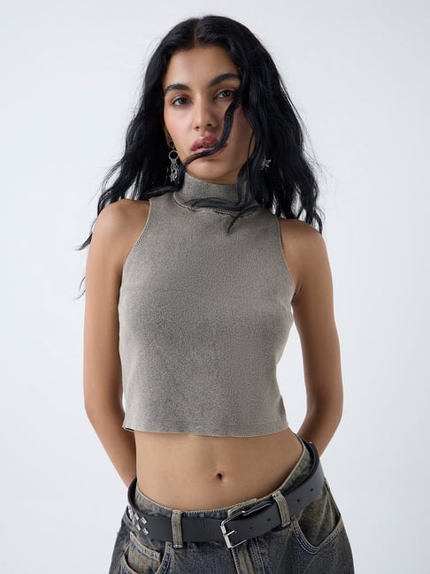 Nuon by Westside Grey Textured Cotton Top