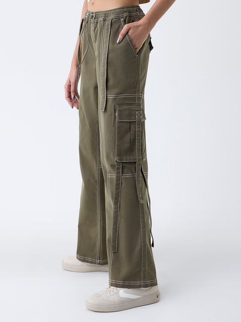 nuon women Nuon by Westside Olive High-Rise Cotton-Blend Cargo Pants-picture-32