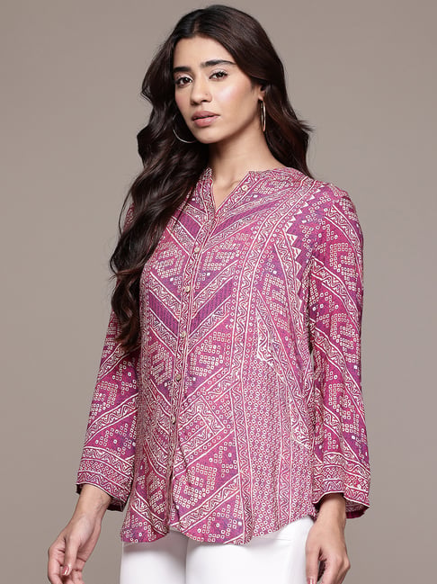 Aarke Ritu Kumar Red Geometric Print Shirts-picture-18