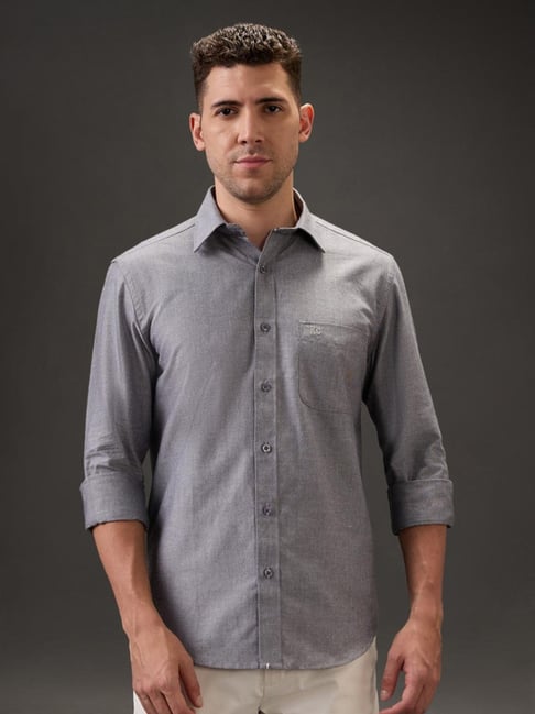 Kenneth Cole Dark Grey Cotton Solid Slim Fit Shirt-image-41