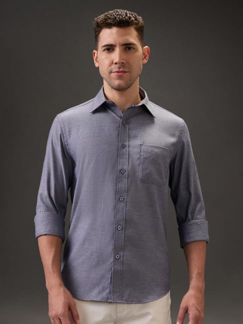 Kenneth Cole Dark Grey Solid Slim Fit Shirt-image-4