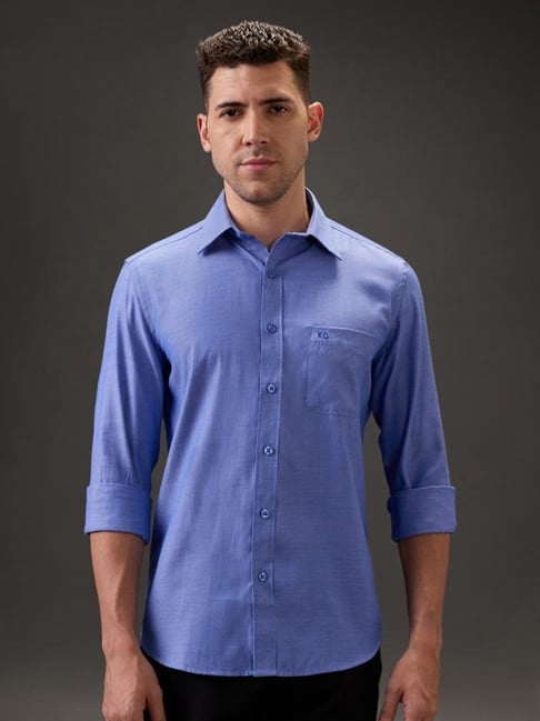 Kenneth Cole Midium Blue Solid Slim Fit Shirt-image-22