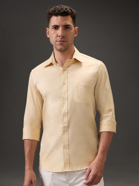 Kenneth Cole Tan Cotton Solid Slim Fit Shirt-picture-28