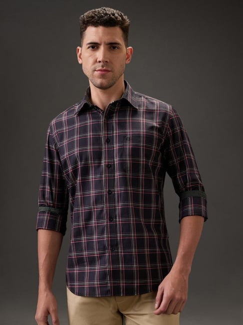 Kenneth Cole Black Cotton Checked Slim Fit Shirt-picture-34