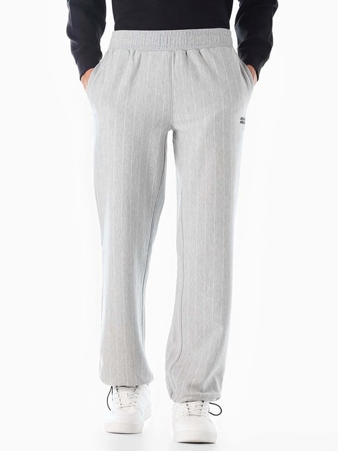Jack Jones Grey Cotton Loose Fit Striped Trackpants