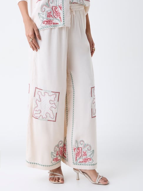 LOV by Westside Off-White Embroidered High-Rise Pants-picture-18