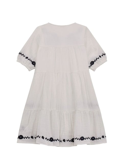 Guess Kids White Embroidered Regular Fit Dress