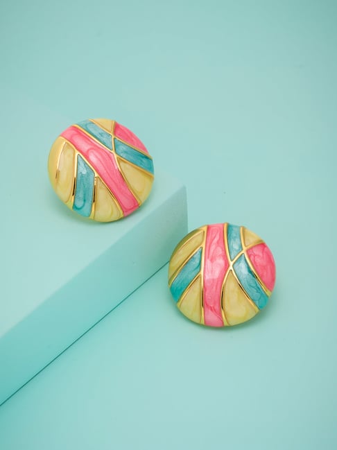 Kushal's Fashion Jewellery Pink Gold Polished Trendy Earrings for Women-picture-32