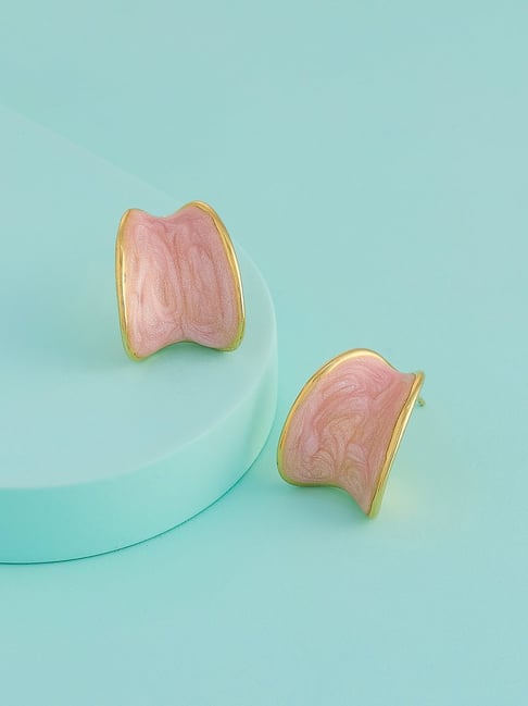 Kushal's Fashion Jewellery Pink Gold Polished Trendy Earrings for Women-picture-24