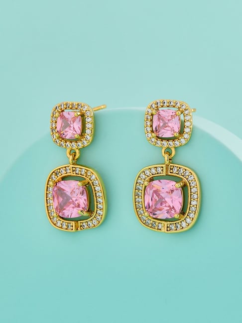 Kushal's Fashion Jewellery Pink Gold Polished Trendy Zircon Earrings for Women-picture-39