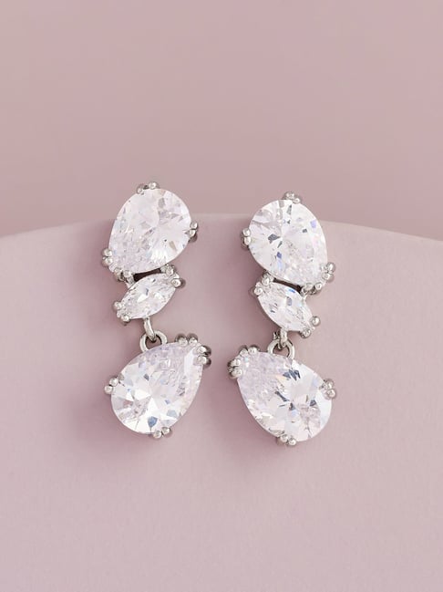 Kushal's Fashion Jewellery White Rodium Trendy Zircon Earrings for Women