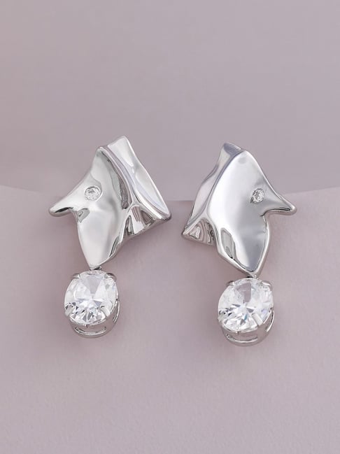 Kushal's Fashion Jewellery White Rodium Trendy Zircon Earrings for Women-picture-10