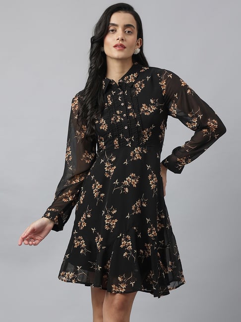 Latin Quarters Black Polyester Regular Fit Floral Print Dress-picture-34