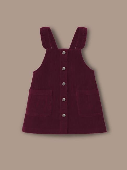 Cherry Crumble By Nitt Hyman Girls Wine Cotton Solid Dungaree