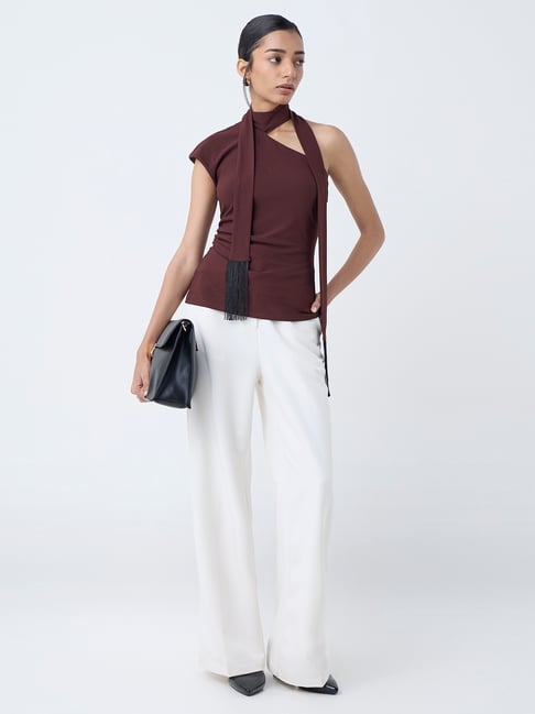 Wardrobe by Westside Dark Brown One-Shoulder Top
