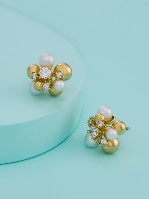Kushal's Fashion Jewellery Pearl Gold Polished Trendy Zircon Earrings for Women-picture-11