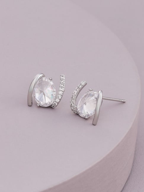 Kushal's Fashion Jewellery White Rodium Trendy Zircon Earrings for Women-picture-36