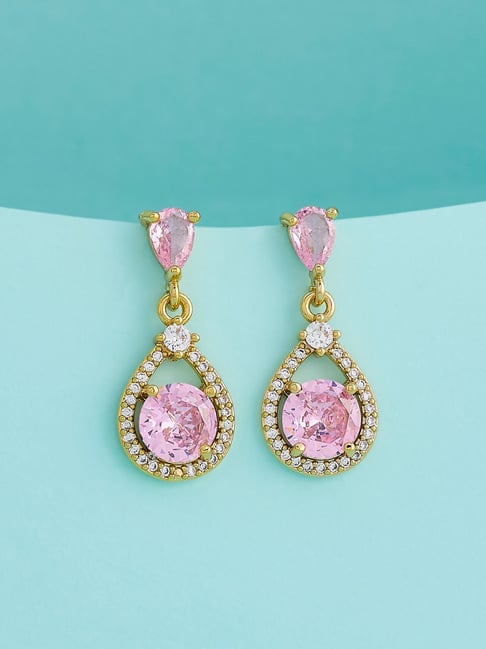 Kushal's Fashion Jewellery Pink Gold Polished Trendy Zircon Earrings for Women-picture-36