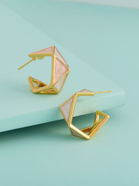 Kushal's Fashion Jewellery Pink Gold Polished Trendy Earrings for Women-picture-28