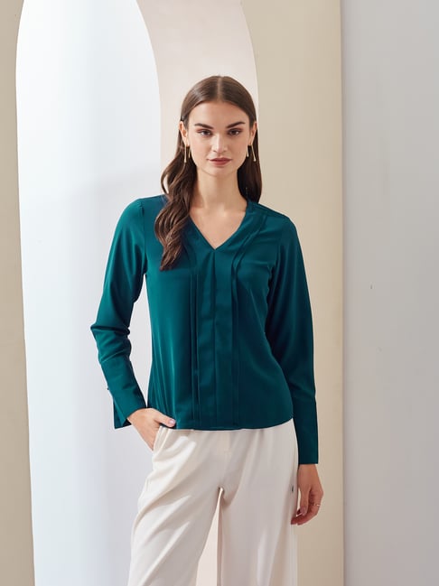 Latin Quarters Teal Polyester Regular Fit Solid Top