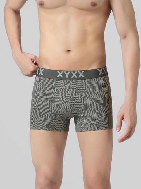 XYXX Linear Grey Cotton Relaxed Fit Printed Trunks