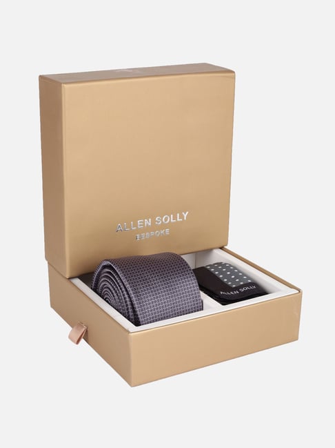 Allen Solly Grey Embroidered Tie with Pocket Square