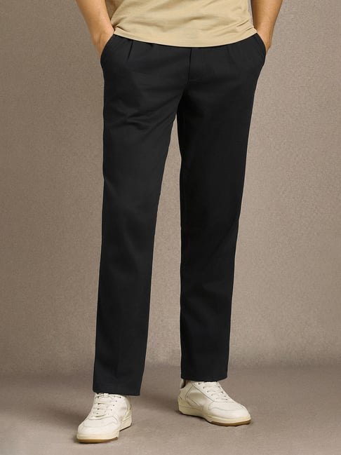 Louis Philippe Black Cotton Blend Regular Fit Solid Trousers-picture-42