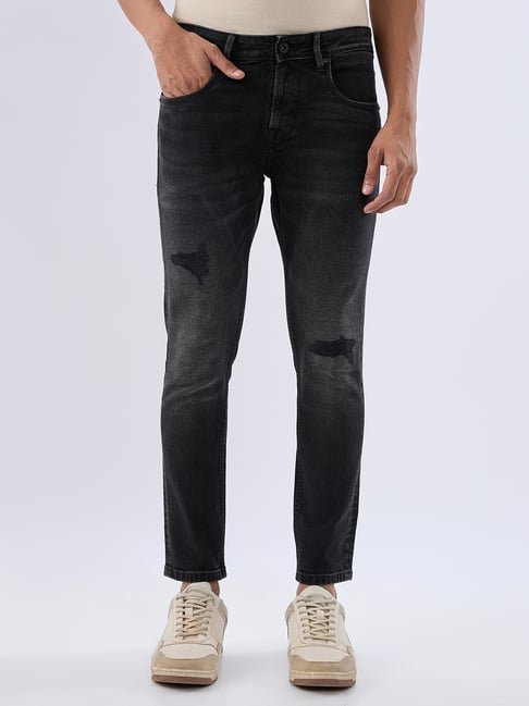 Spykar Black Cotton Slim Fit Distressed Jeans-picture-39
