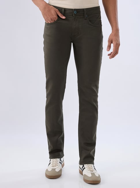 Spykar Olive Green Cotton Slim Fit Jeans-picture-26