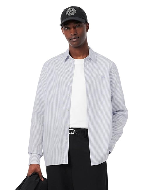 Lacoste Blue Regular Fit Striped Poplin Shirt